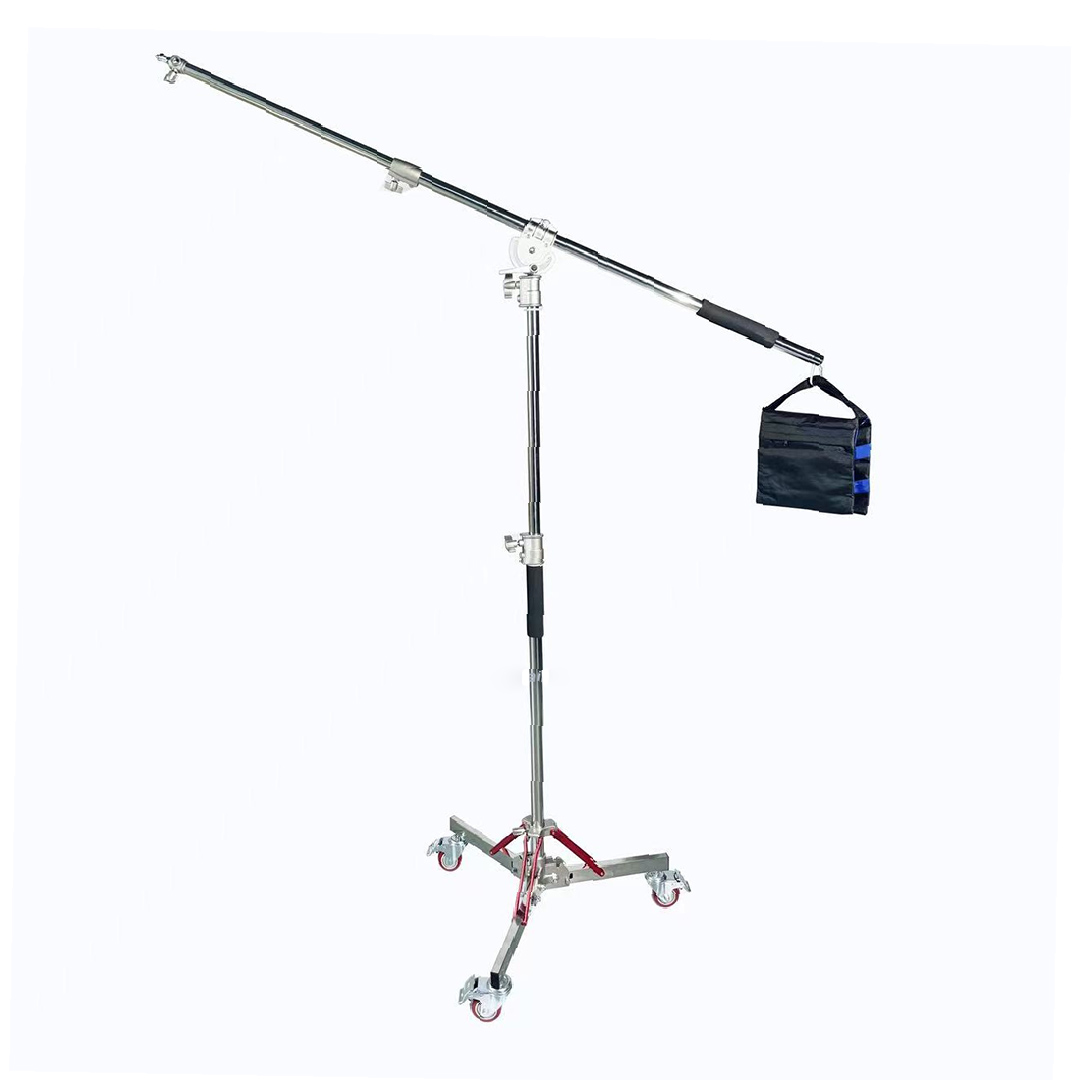 Pedestal jirafa Boom Qihe M5-120, de acero inox., 204cm de alto, 220cm de brazo, con ruedas