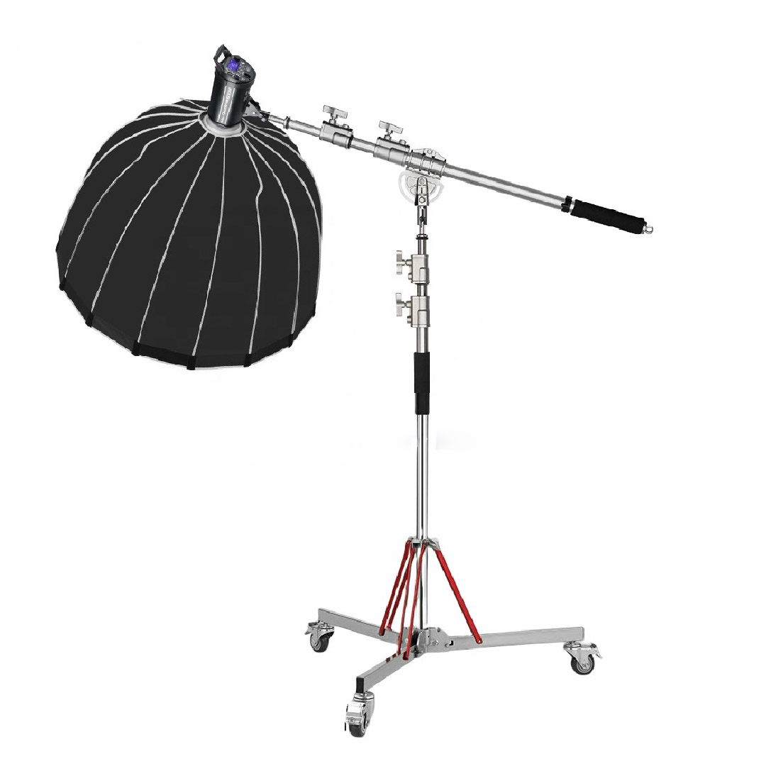 Pedestal jirafa Boom Qihe M5-120, de acero inox., 204cm de alto, 220cm de brazo, con ruedas