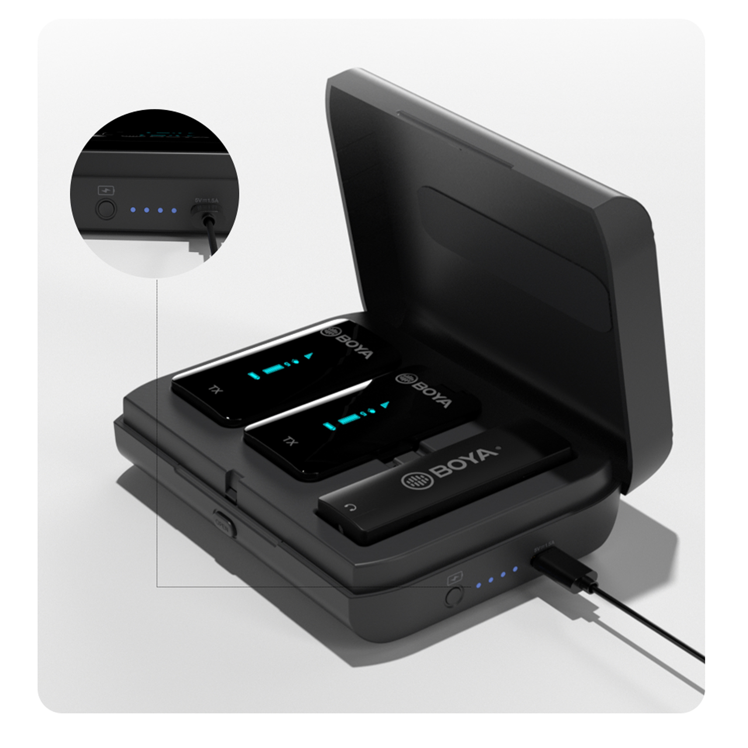 Contenedor / Cargador Boya BY-XM6-K46BOX para micrófonos inalámbricos BY-XM6-S4 y S6