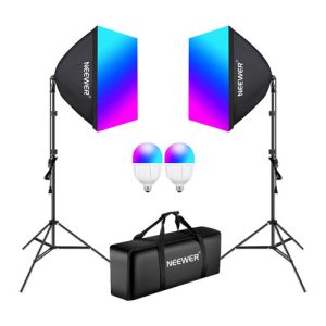 Kit de 2 Luces LED RGB NEEWER NK800 de 26 watts, con softbox y pedestales