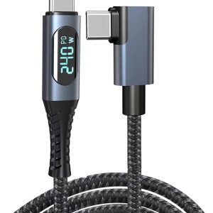 Cable USB-C a USB-C en L, 4.0 (40Gbps), PD3.1 (240watts), con LCD, 1 metro