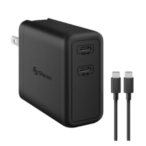 Cargador rápido doble Steren GaN, PD, 100 watts (ELI-7100)