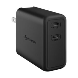 Cargador rápido doble Steren GaN, PD, 100 watts (ELI-7100)